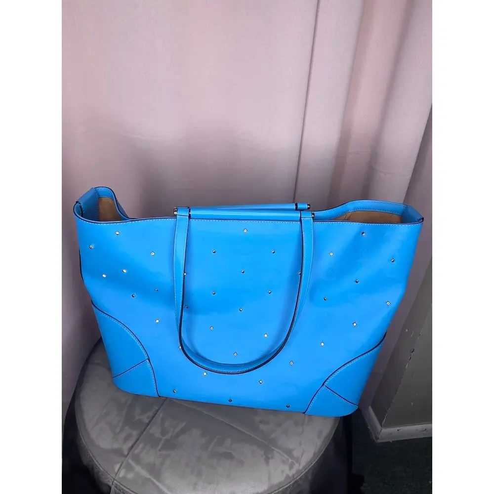 MCM Claudia Studded Tote Bag- Blue